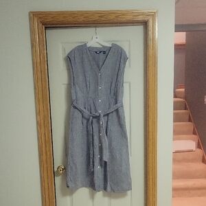 Lands' End Gray Button-Down Midi Dress